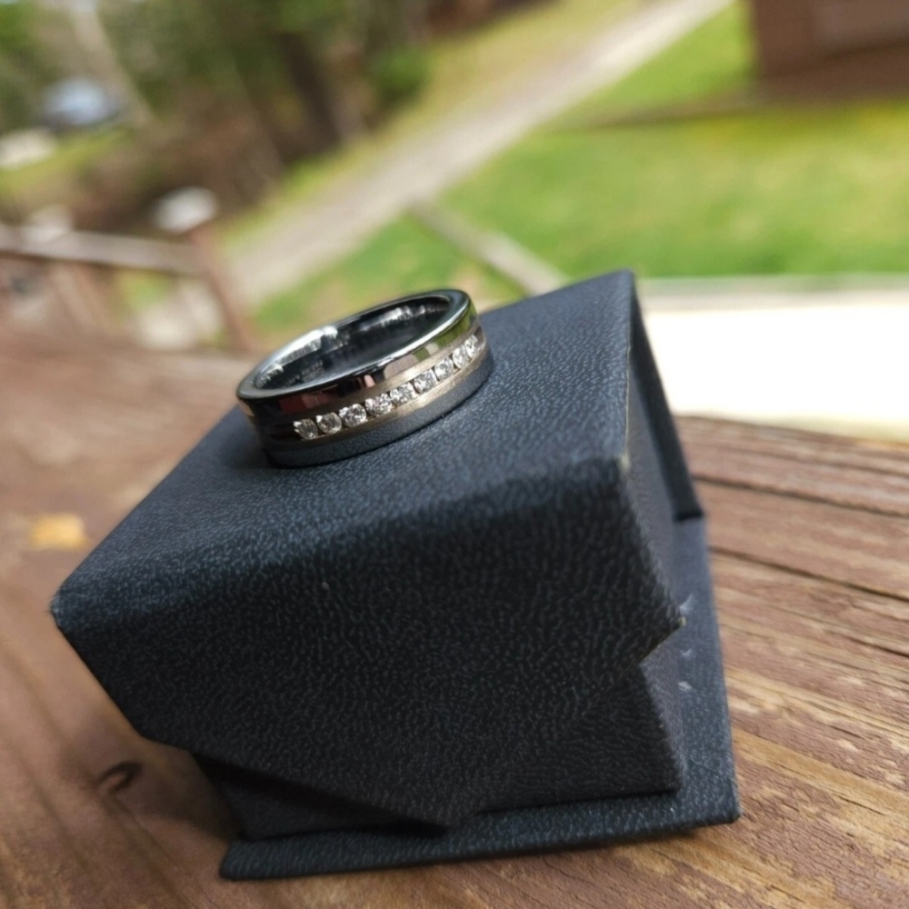 Men's Wedding Band Tungsten Carbide Channel Set Diamonds By Triton size 12